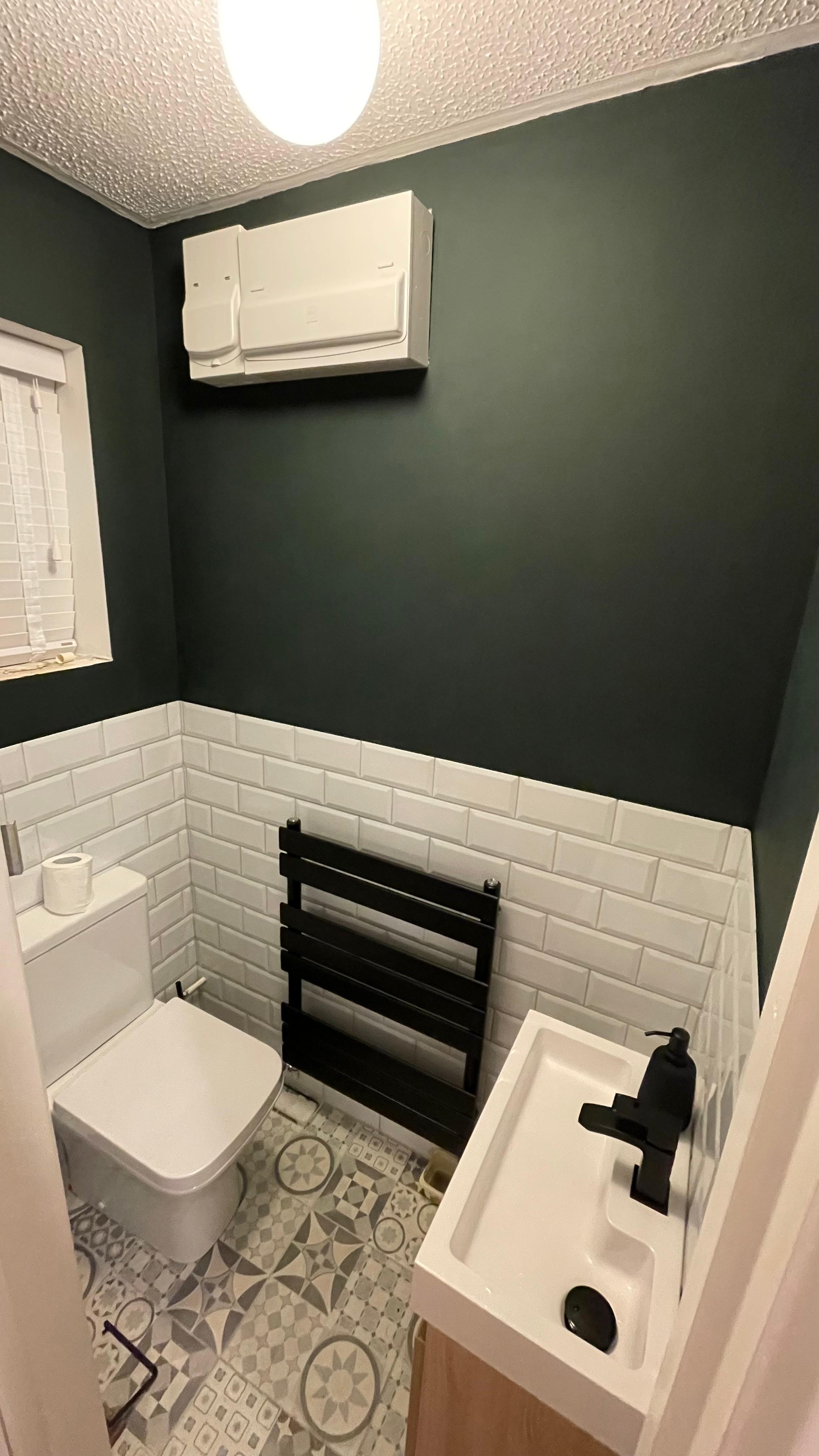 Fresh and new. Subway tiles with Rugged Olive on the walls.