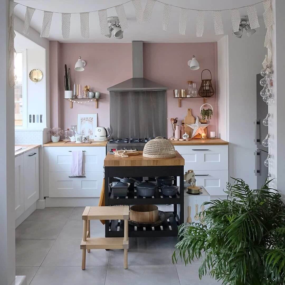 Blush pink modern country kitchen