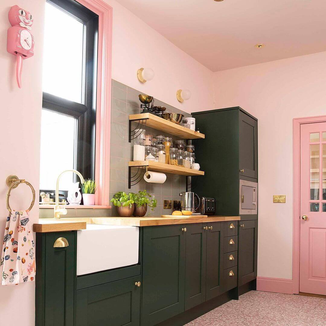 Forest green kitchen cabinets
