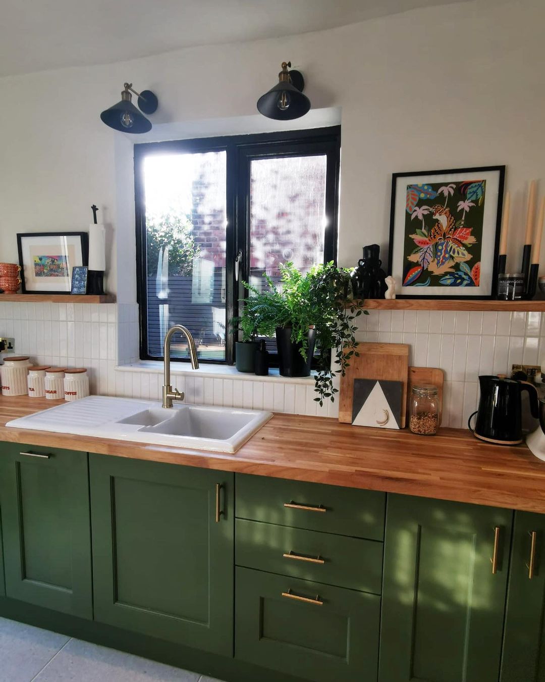 Rustic green and white kitchens